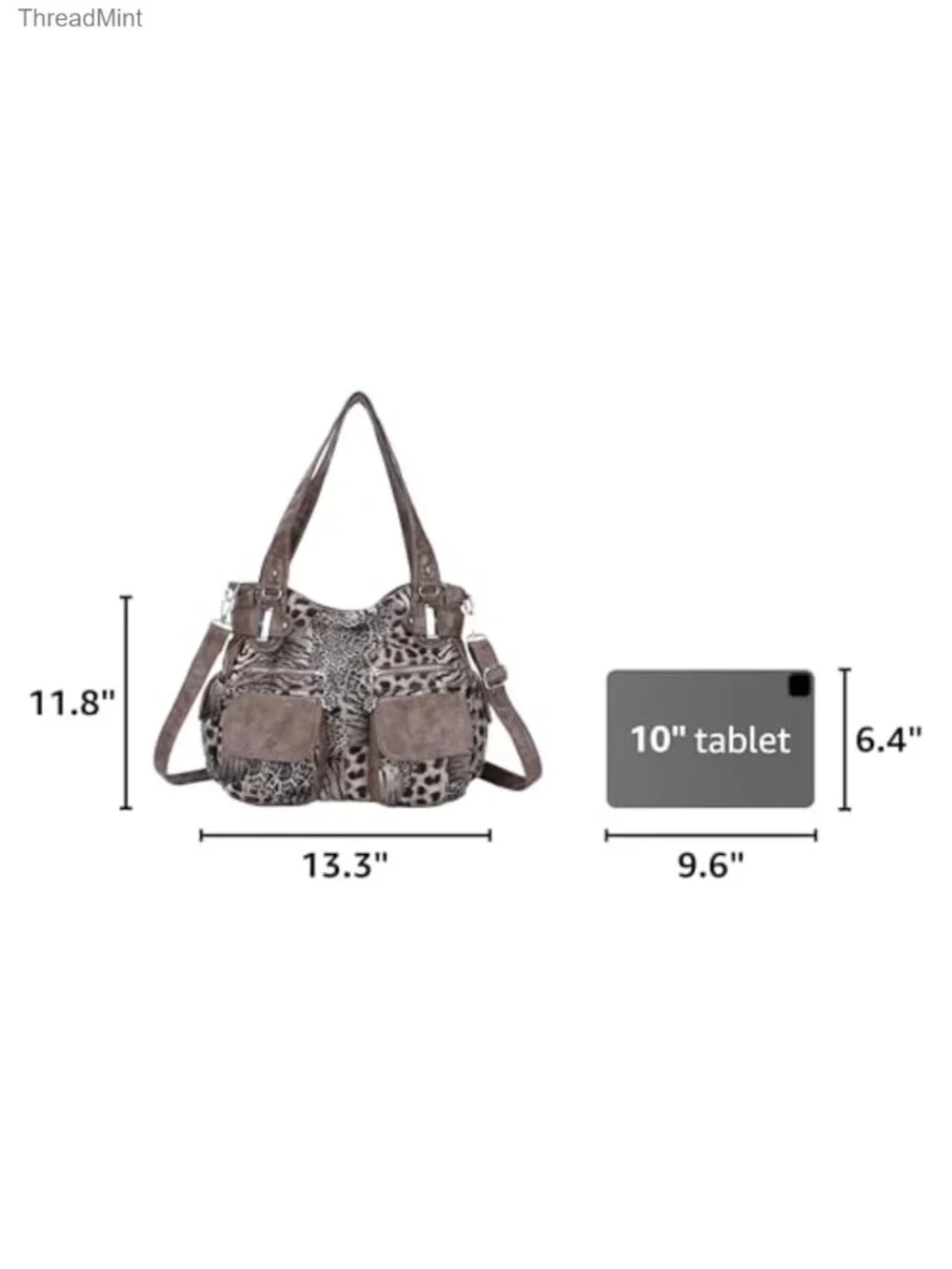 Large Double Zipper Multi Pocket Faux Leather Shoulder Handbag